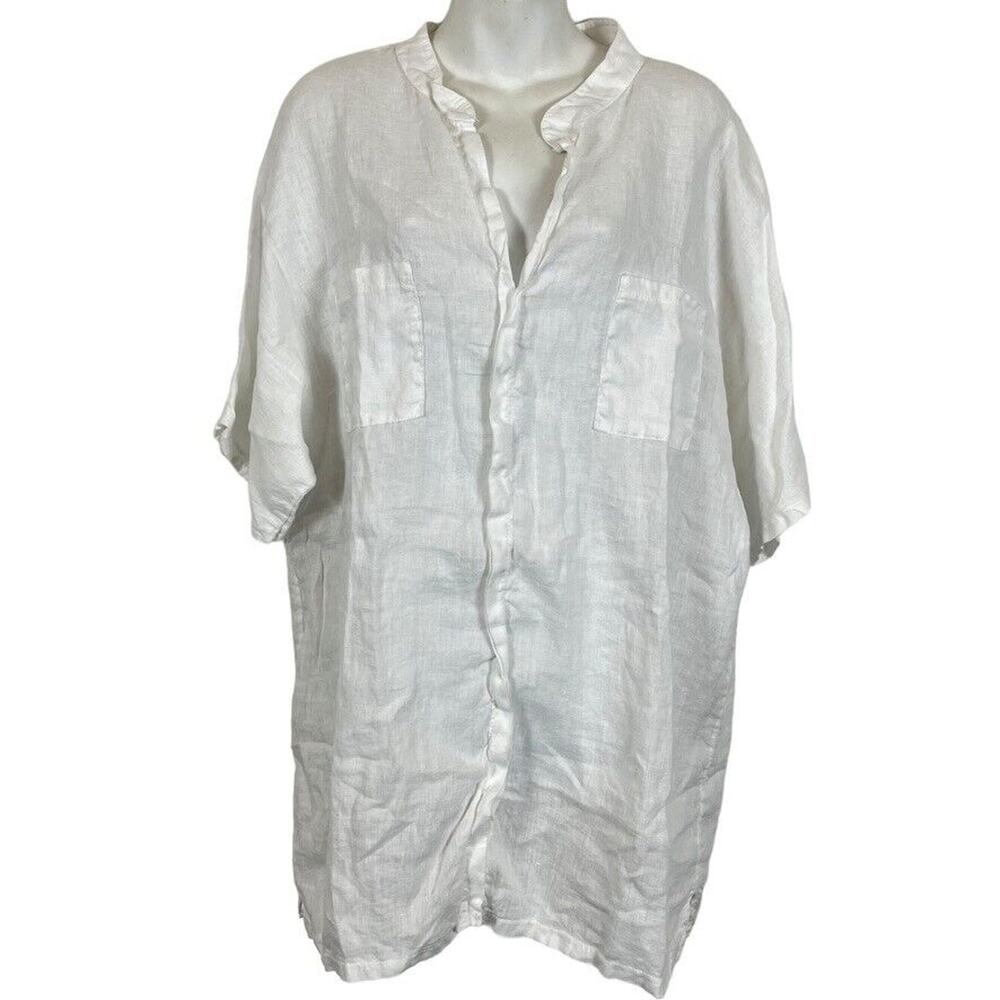 Alessia Pacini Womens Lagenlook 100% Linen White Longling Flowy Top Shirt sz L
